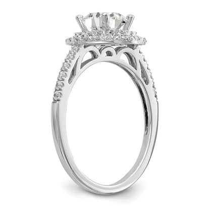 14K Weißgold Verlobungsring mit rundem simuliertem Diamanten und doppeltem Halo