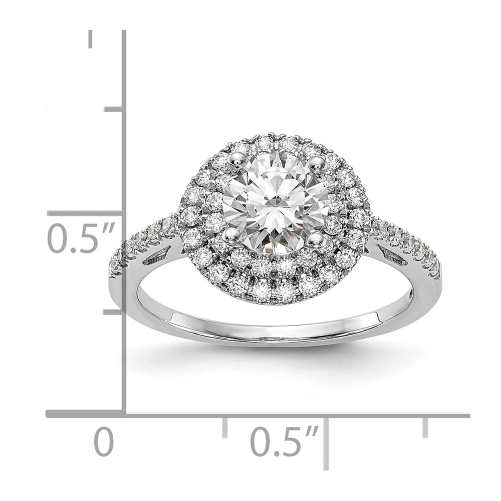 14K Weißgold Verlobungsring mit rundem simuliertem Diamanten und doppeltem Halo