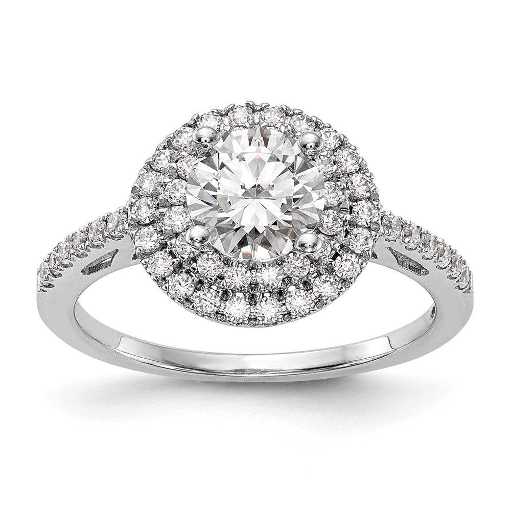 14K Weißgold Verlobungsring mit rundem simuliertem Diamanten und doppeltem Halo
