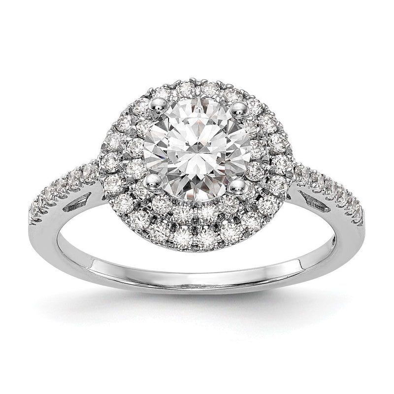 14K Weißgold Verlobungsring mit rundem simuliertem Diamanten und doppeltem Halo