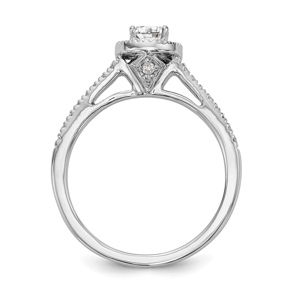 14K Weißgold Verlobungsring mit rundem simuliertem Diamanten und Halo-Fassung