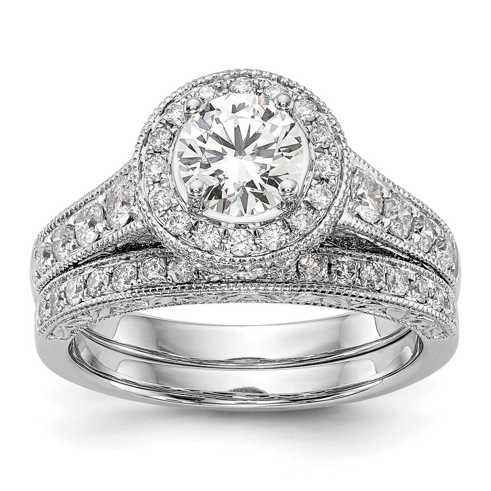 14K Weißgold Verlobungsring mit Halo aus rundem simulierten Diamant