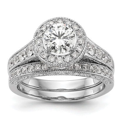 14K Weißgold Verlobungsring mit Halo aus rundem simulierten Diamant