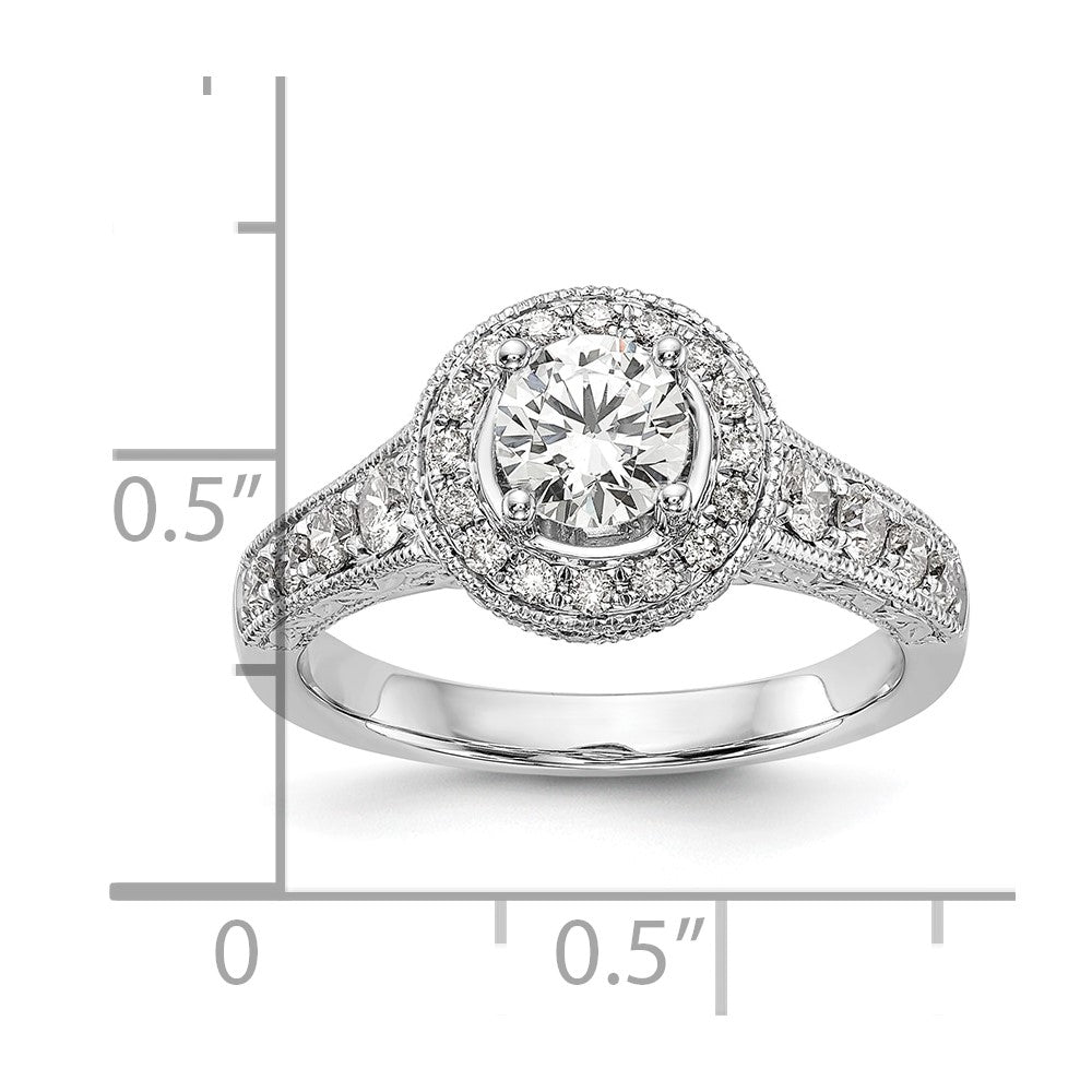 14K Weißgold Verlobungsring mit Halo aus rundem simulierten Diamant