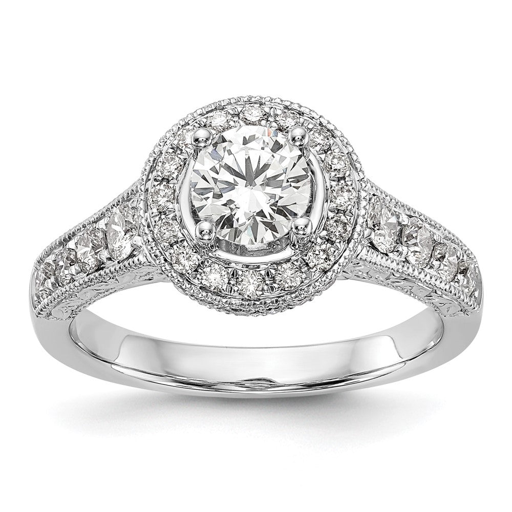 14K Weißgold Verlobungsring mit Halo aus rundem simulierten Diamant