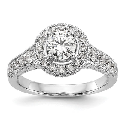 14K Weißgold Verlobungsring mit Halo aus rundem simulierten Diamant