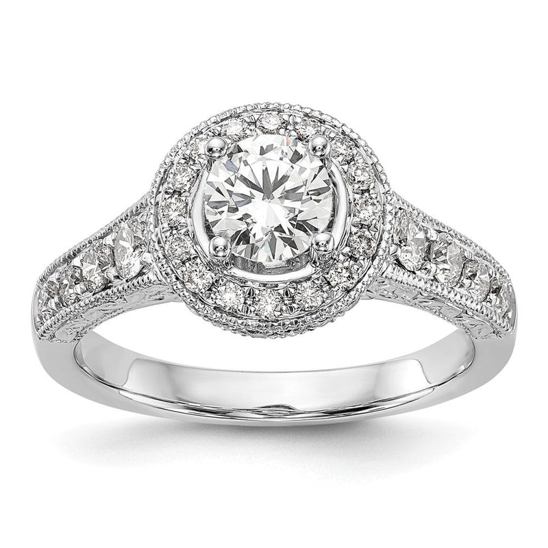 14K Weißgold Verlobungsring mit Halo aus rundem simulierten Diamant