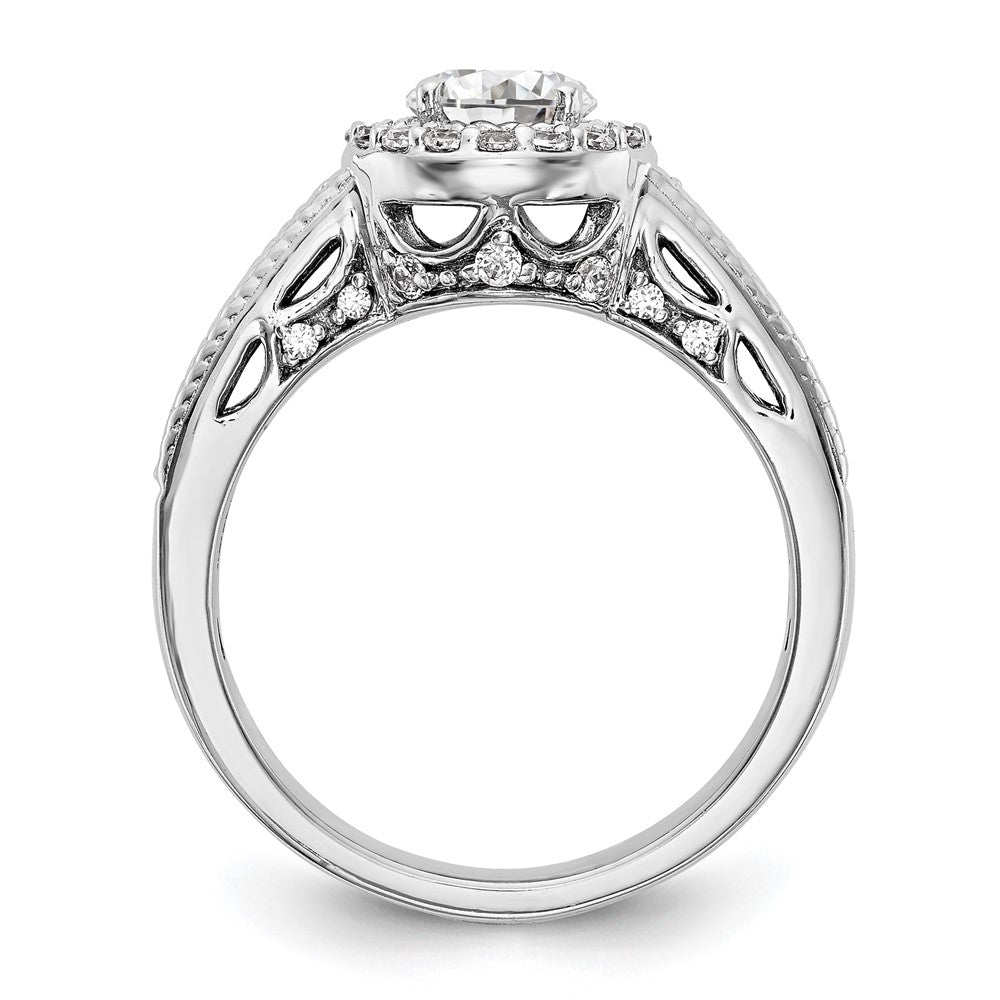 14K Weißgold Verlobungsring mit rundem simuliertem Diamanten und Halo-Fassung