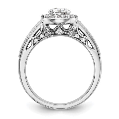 14K Weißgold Verlobungsring mit rundem simuliertem Diamanten und Halo-Fassung