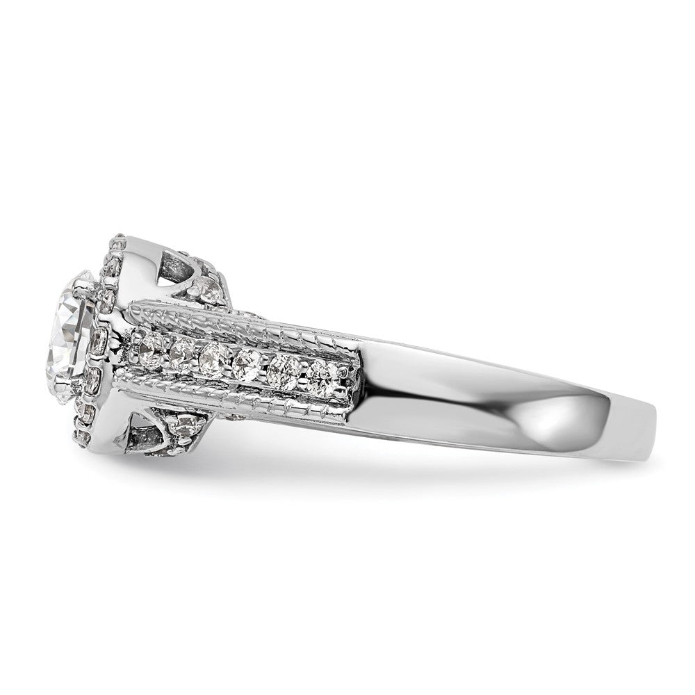 14K Weißgold Verlobungsring mit rundem simuliertem Diamanten und Halo-Fassung