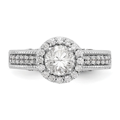 14K Weißgold Verlobungsring mit rundem simuliertem Diamanten und Halo-Fassung