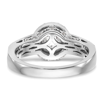 14K Weißgold Verlobungsring mit rundem simuliertem Diamanten und Halo-Fassung