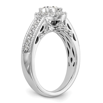 14K Weißgold Verlobungsring mit rundem simuliertem Diamanten und Halo-Fassung