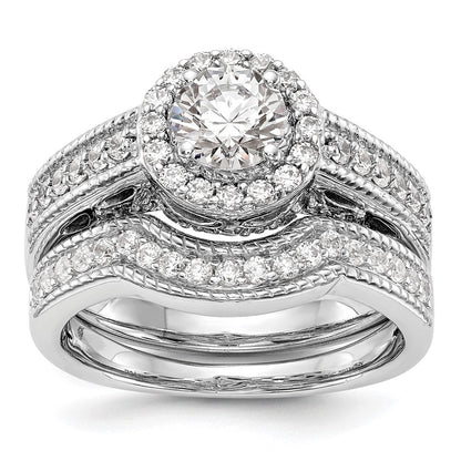 14K Weißgold Verlobungsring mit rundem simuliertem Diamanten und Halo-Fassung