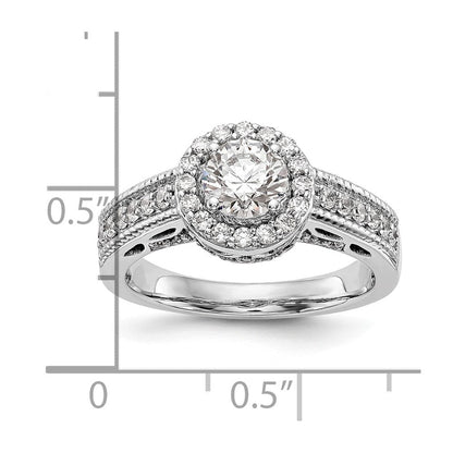 14K Weißgold Verlobungsring mit rundem simuliertem Diamanten und Halo-Fassung