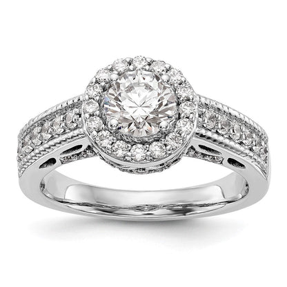 14K Weißgold Verlobungsring mit rundem simuliertem Diamanten und Halo-Fassung