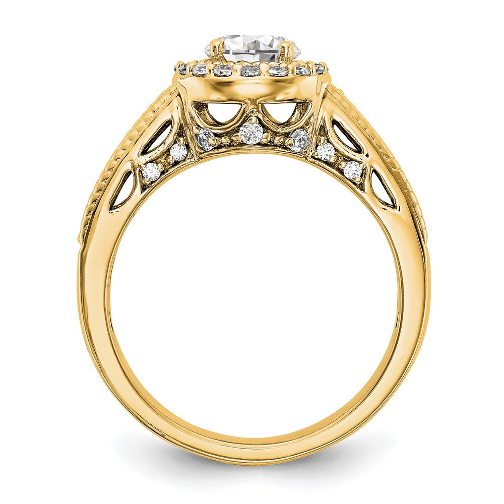 14K Verlobungsring mit rundem simuliertem Diamanten und Halo