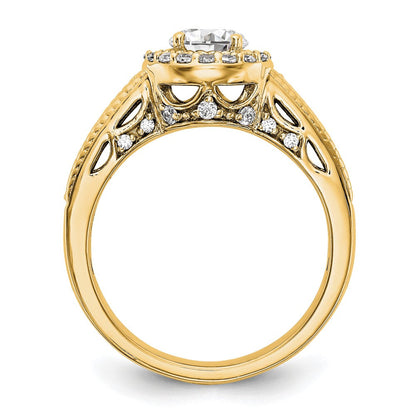 14K Verlobungsring mit rundem simuliertem Diamanten und Halo