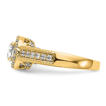 14K Verlobungsring mit rundem simuliertem Diamanten und Halo