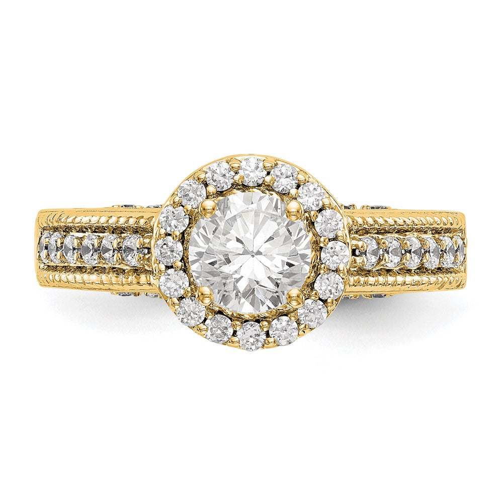14K Verlobungsring mit rundem simuliertem Diamanten und Halo