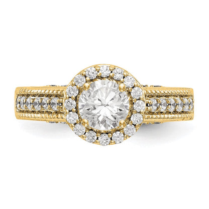 14K Verlobungsring mit rundem simuliertem Diamanten und Halo