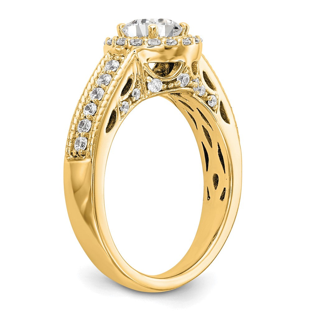 14K Verlobungsring mit rundem simuliertem Diamanten und Halo