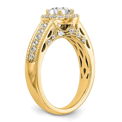 14K Verlobungsring mit rundem simuliertem Diamanten und Halo