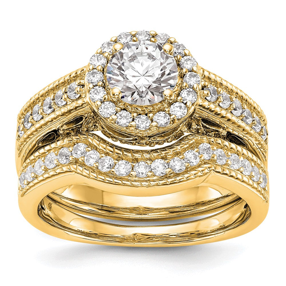 14K Verlobungsring mit rundem simuliertem Diamanten und Halo
