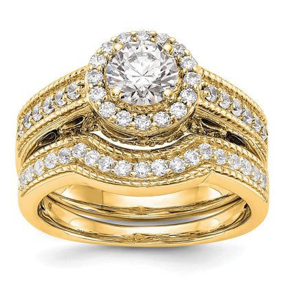 14K Verlobungsring mit rundem simuliertem Diamanten und Halo