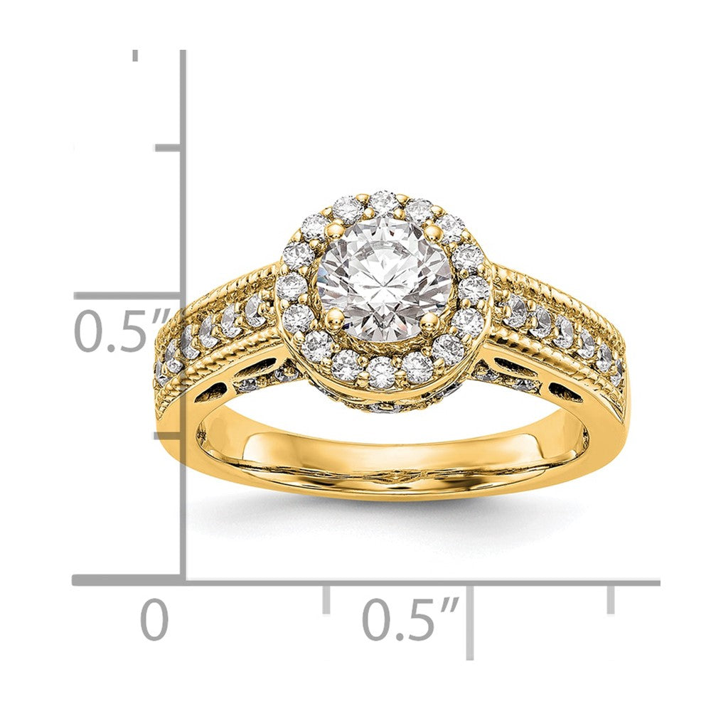 14K Verlobungsring mit rundem simuliertem Diamanten und Halo