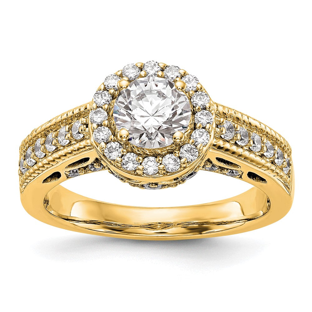 14K Verlobungsring mit rundem simuliertem Diamanten und Halo