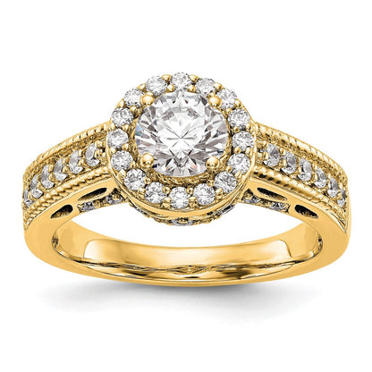 14K Verlobungsring mit rundem simuliertem Diamanten und Halo
