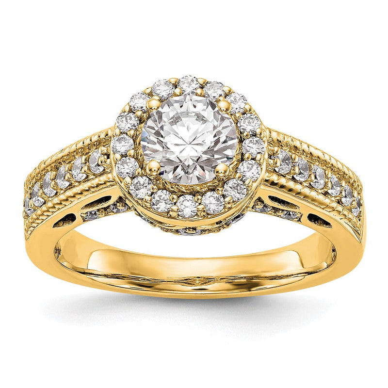 14K Verlobungsring mit rundem simuliertem Diamanten und Halo