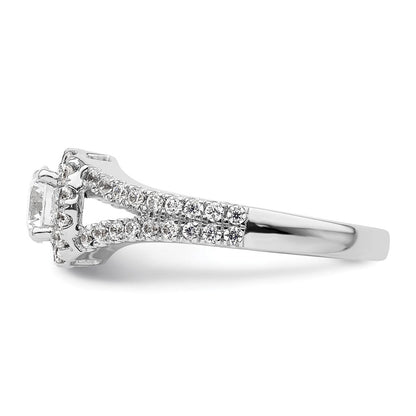 14K Weißgold Verlobungsring mit rundem simuliertem Diamant im Halo-Design