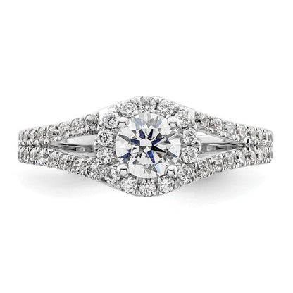14K Weißgold Verlobungsring mit rundem simuliertem Diamant im Halo-Design
