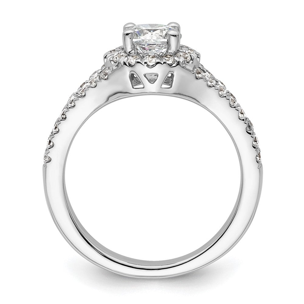 14K Weißgold Verlobungsring mit rundem simuliertem Diamanten und Halo