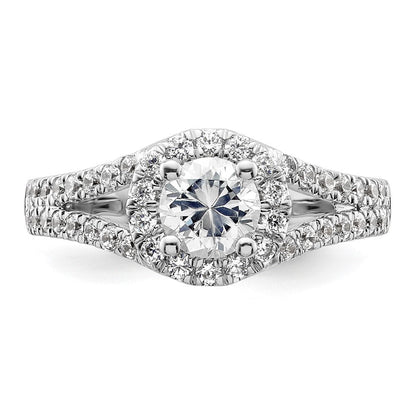 14K Weißgold Verlobungsring mit rundem simuliertem Diamanten und Halo