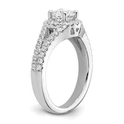 14K Weißgold Verlobungsring mit rundem simuliertem Diamanten und Halo