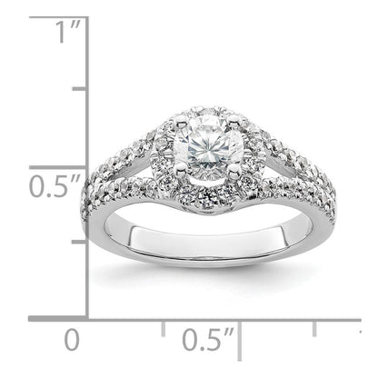 14K Weißgold Verlobungsring mit rundem simuliertem Diamanten und Halo