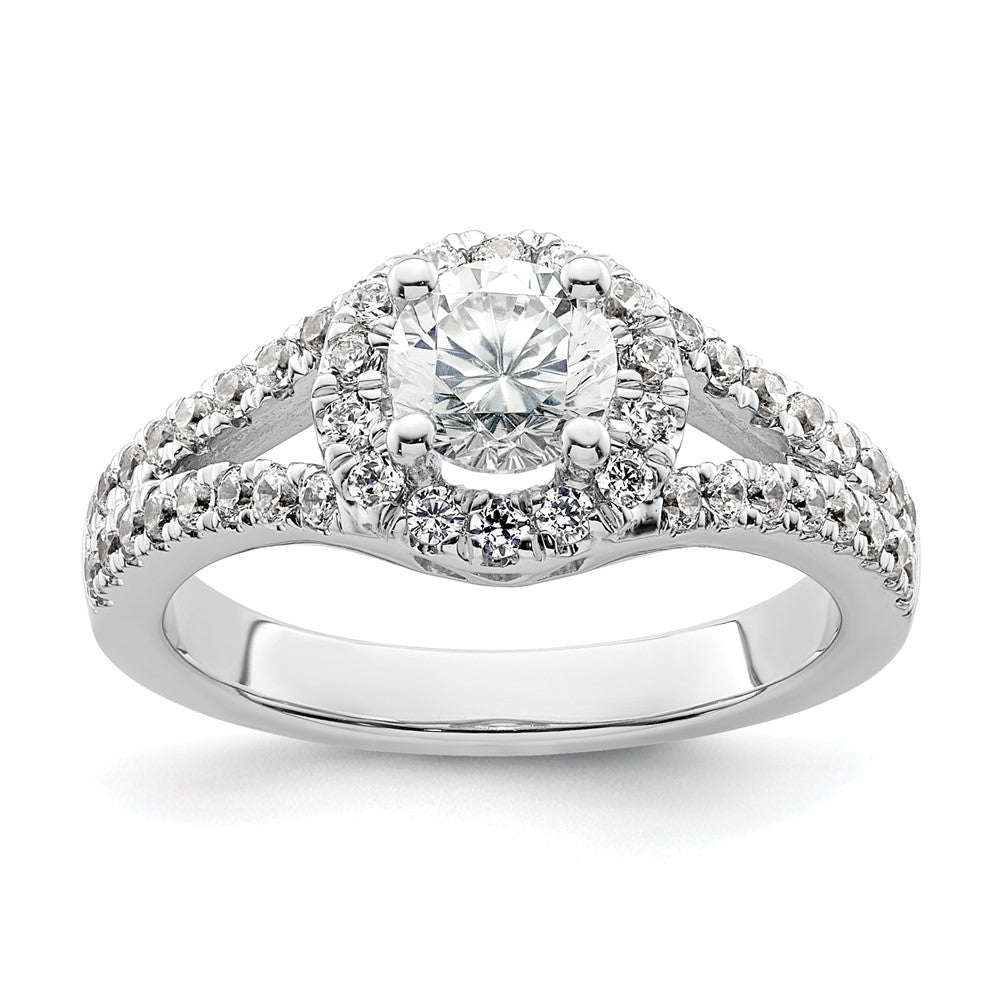 14K Weißgold Verlobungsring mit rundem simuliertem Diamanten und Halo