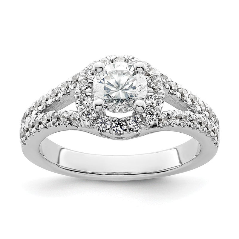 14K Weißgold Verlobungsring mit rundem simuliertem Diamanten und Halo