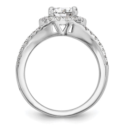 14K Weißgold Verlobungsring mit rundem simuliertem Diamant und Halo