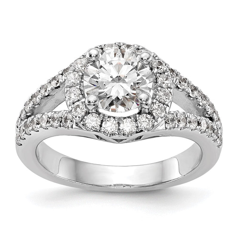14K Weißgold Verlobungsring mit rundem simuliertem Diamant und Halo