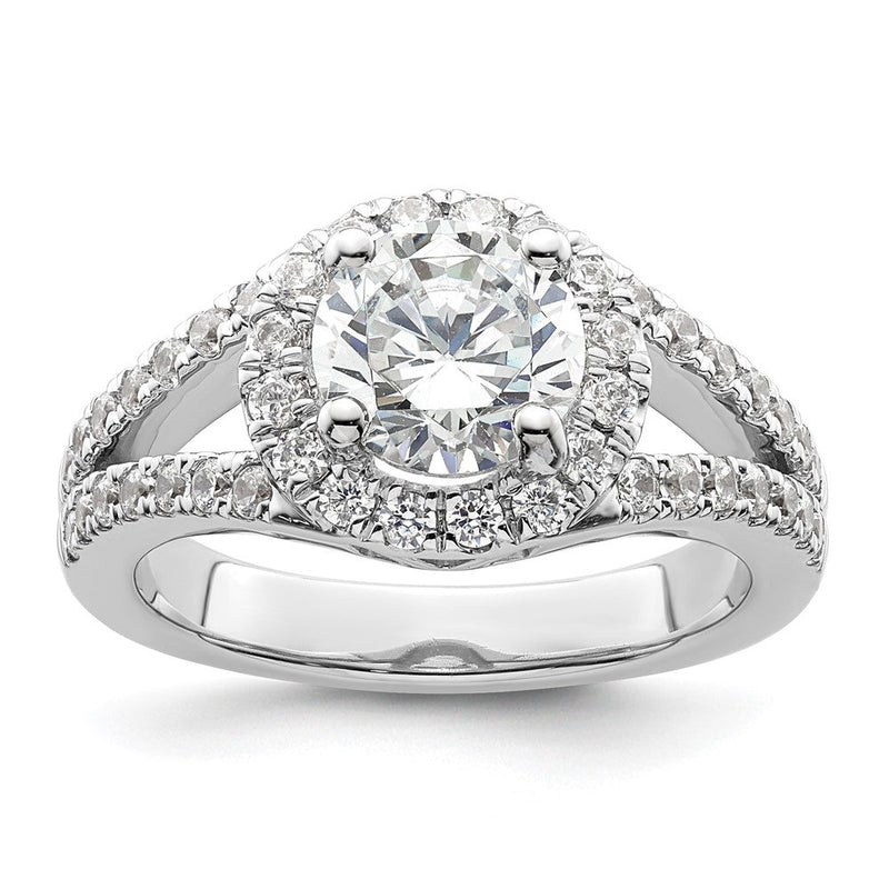 14K Weißgold Verlobungsring mit rundem simuliertem Diamanten und Halo