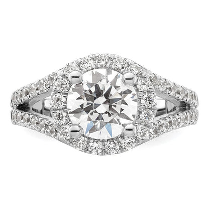 14K Weißgold Verlobungsring mit rundem simuliertem Diamanten und Halo