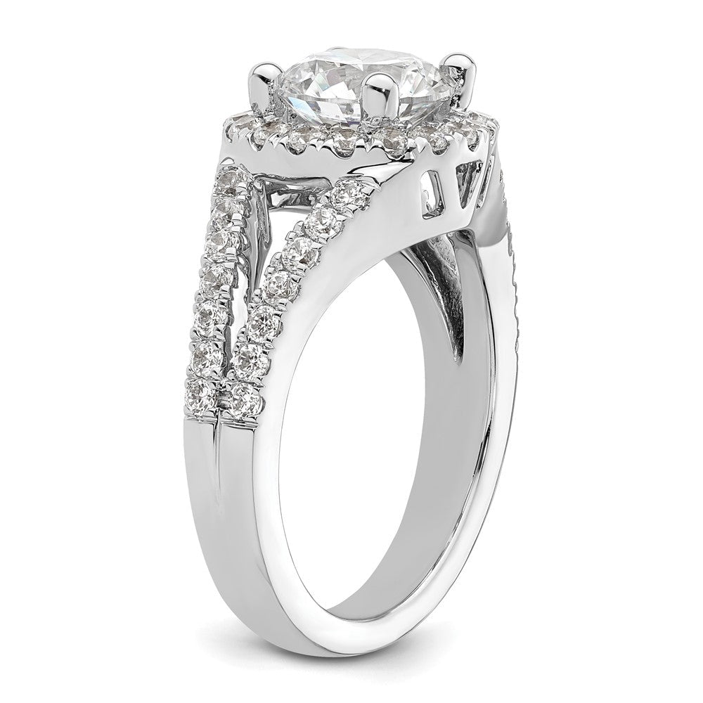 14K Weißgold Verlobungsring mit rundem simuliertem Diamanten und Halo