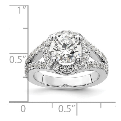 14K Weißgold Verlobungsring mit rundem simuliertem Diamanten und Halo
