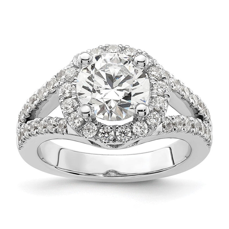 14K Weißgold Verlobungsring mit rundem simuliertem Diamanten und Halo