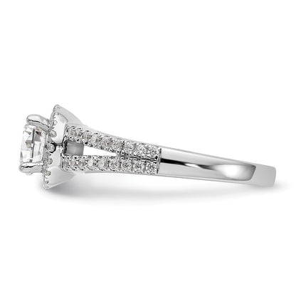 14K Weißgold Halo-Verlobungsring mit rundem simuliertem Diamanten