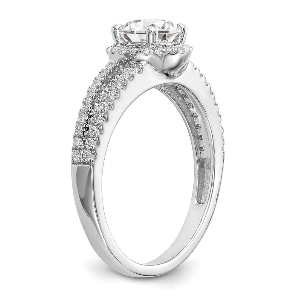 14K Weißgold Halo-Verlobungsring mit rundem simuliertem Diamanten